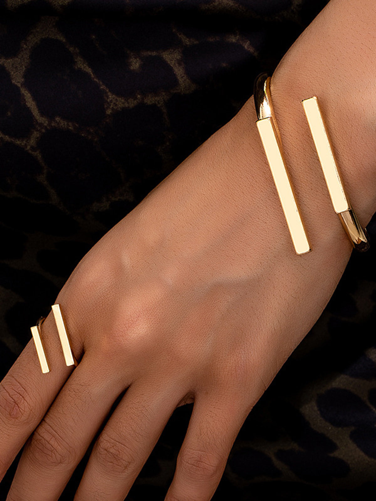 Geometric Golden Ring & Bracelet Set-Chicvia