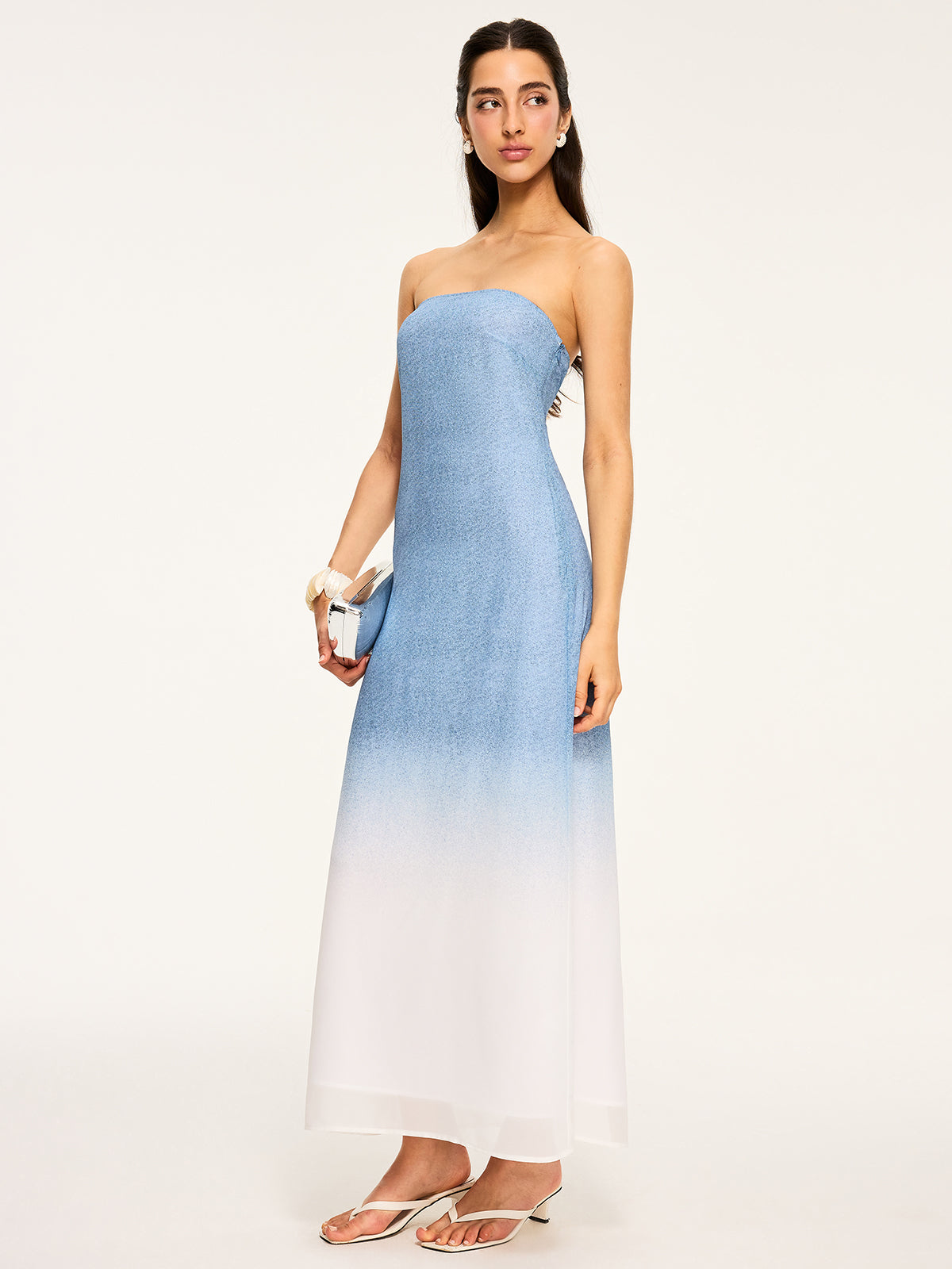 Gradient Strapless Maxi Slit Dress-Chicvia
