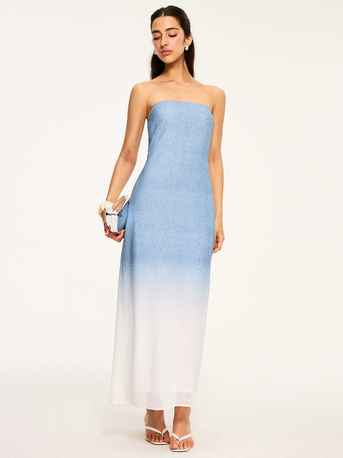 Gradient Strapless Maxi Slit Dress-Chicvia