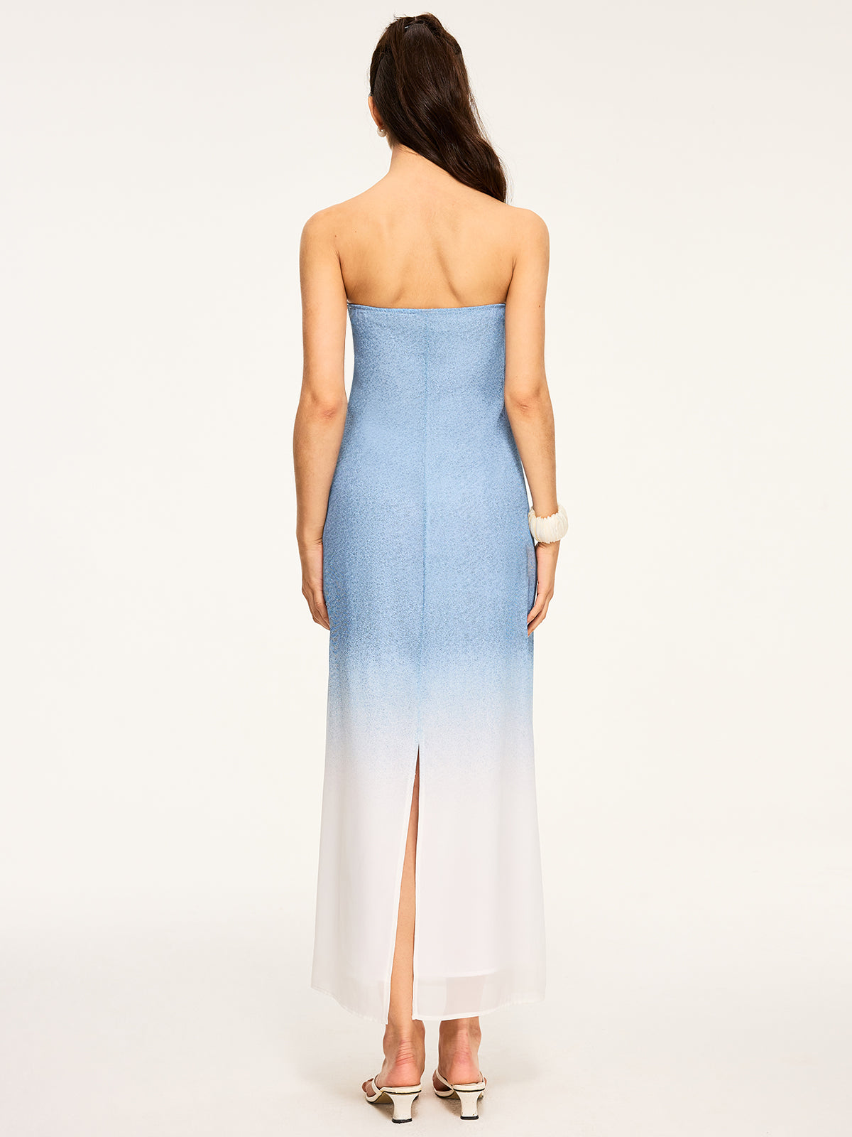 Gradient Strapless Maxi Slit Dress-Chicvia