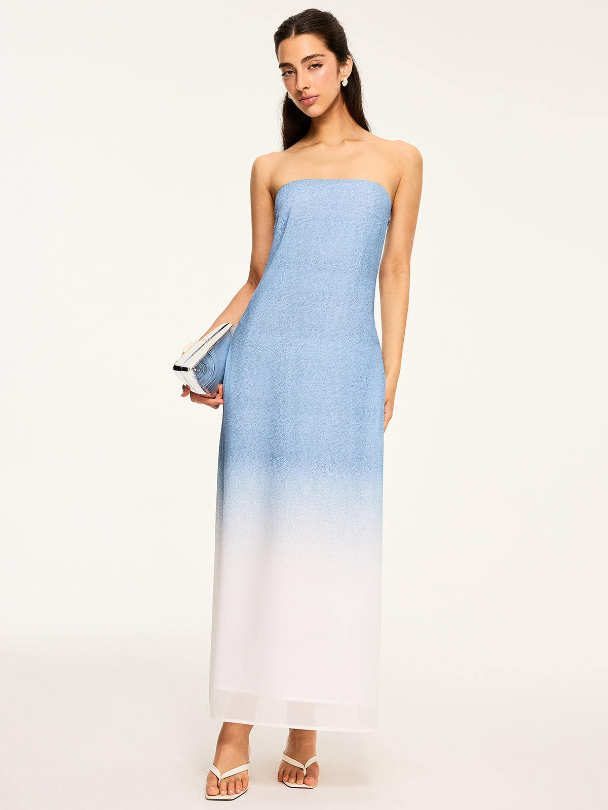 Gradient Strapless Maxi Slit Dress-Chicvia