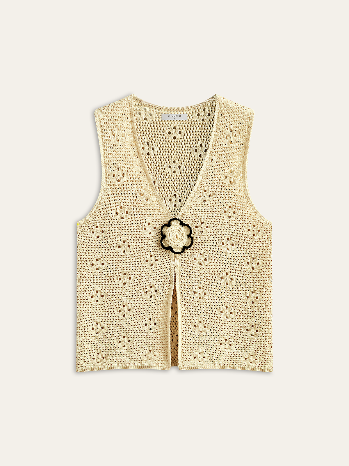 Crochet Knit Vest with Floral Detail-Chicvia