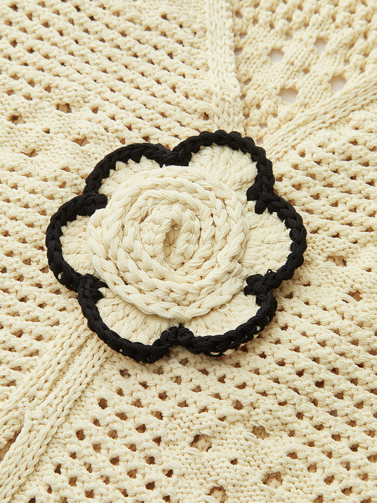 Crochet Knit Vest with Floral Detail-Chicvia