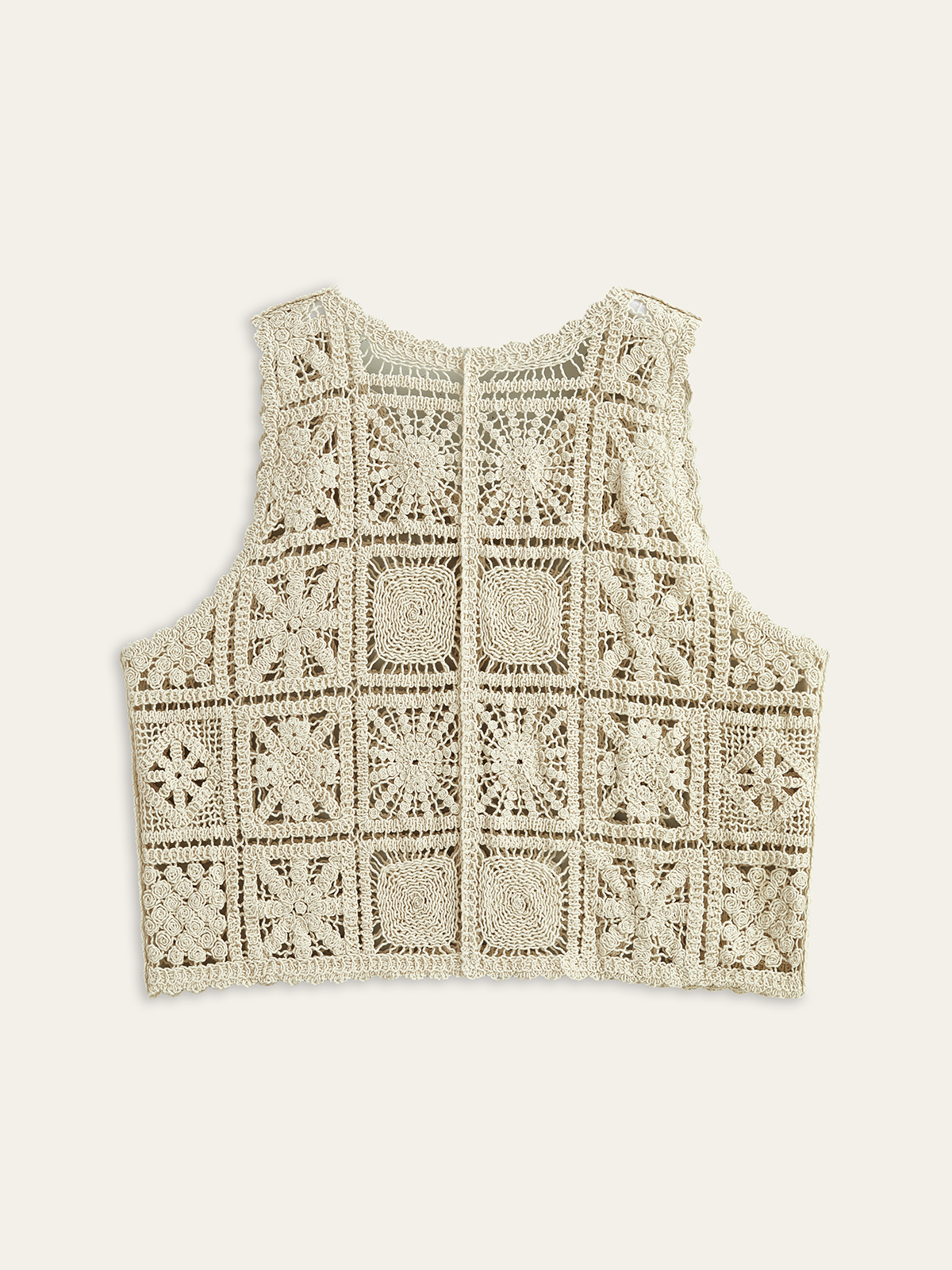 Crochet Knit Vest with Button Front-Chicvia