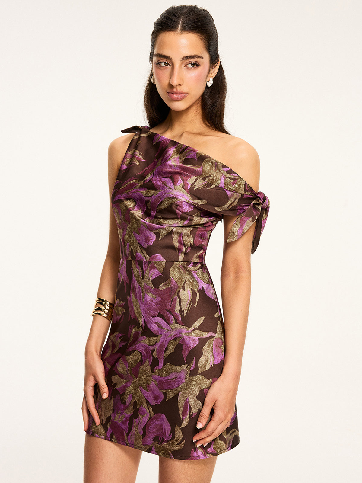 Floral Print Off-Shoulder Mini Dress-Chicvia