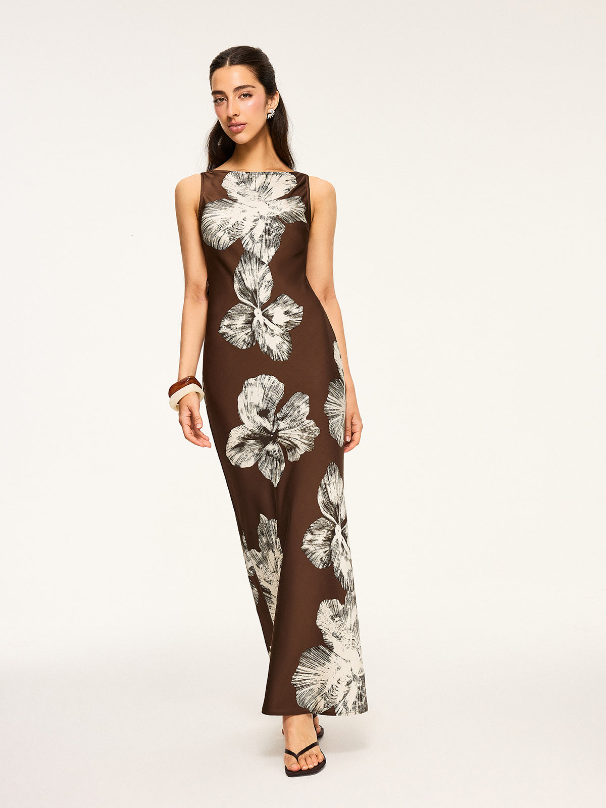 Floral Print Tied Backless Dress-Chicvia