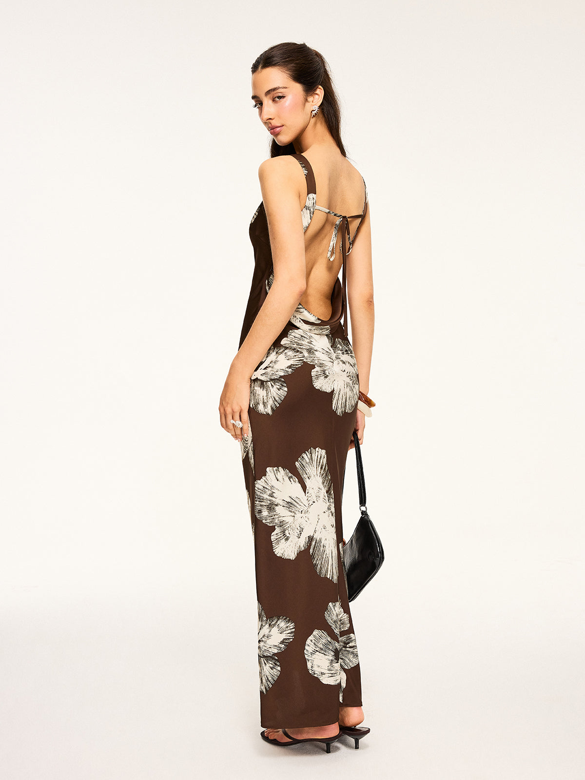 Floral Print Tied Backless Dress-Chicvia