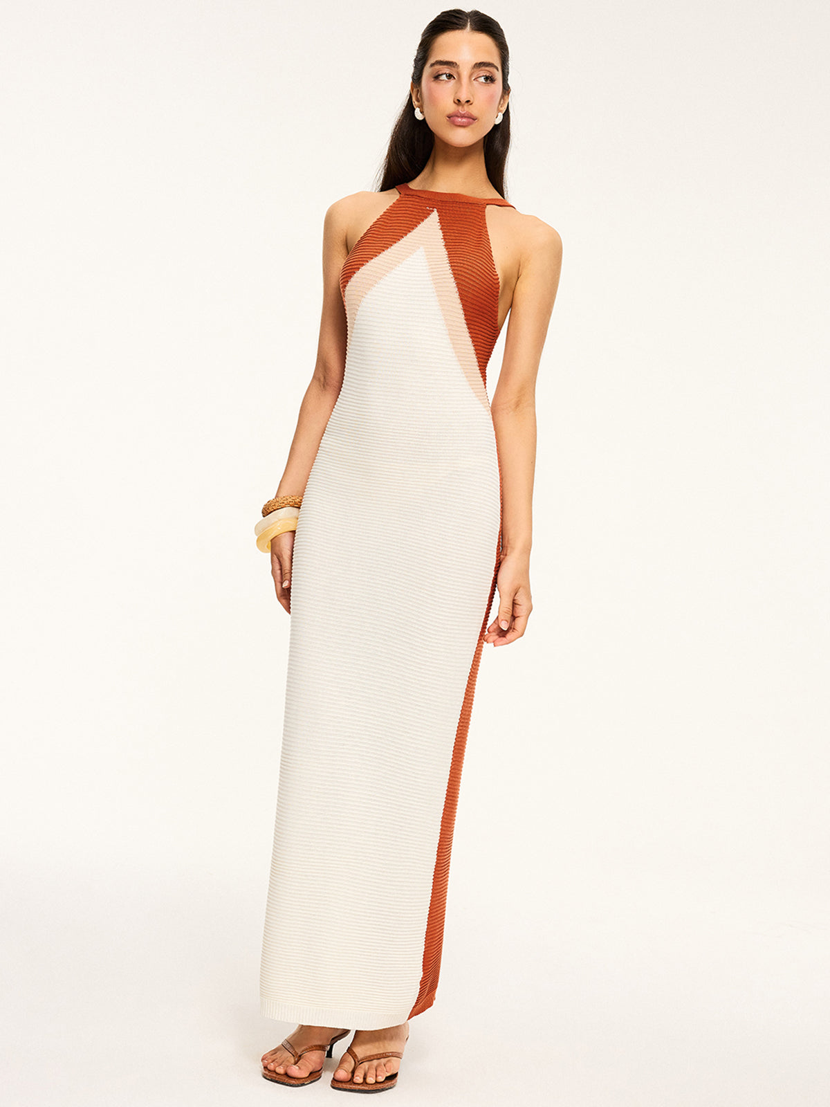Knit Maxi Dress with Cut-Out Back-Chicvia
