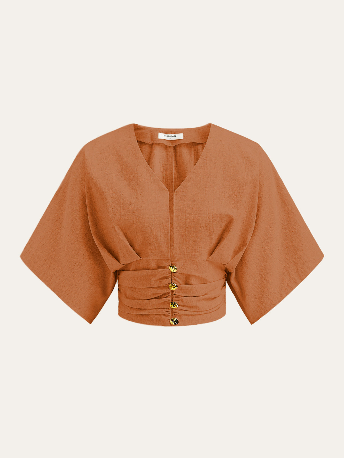 Cotton & Linen Kimono Sleeve Button Top-Chicvia