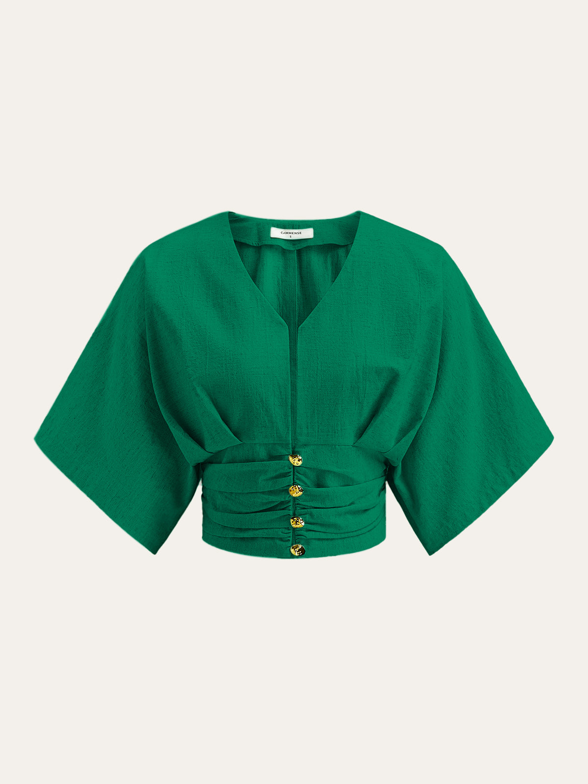 Cotton & Linen Kimono Sleeve Button Top-Chicvia