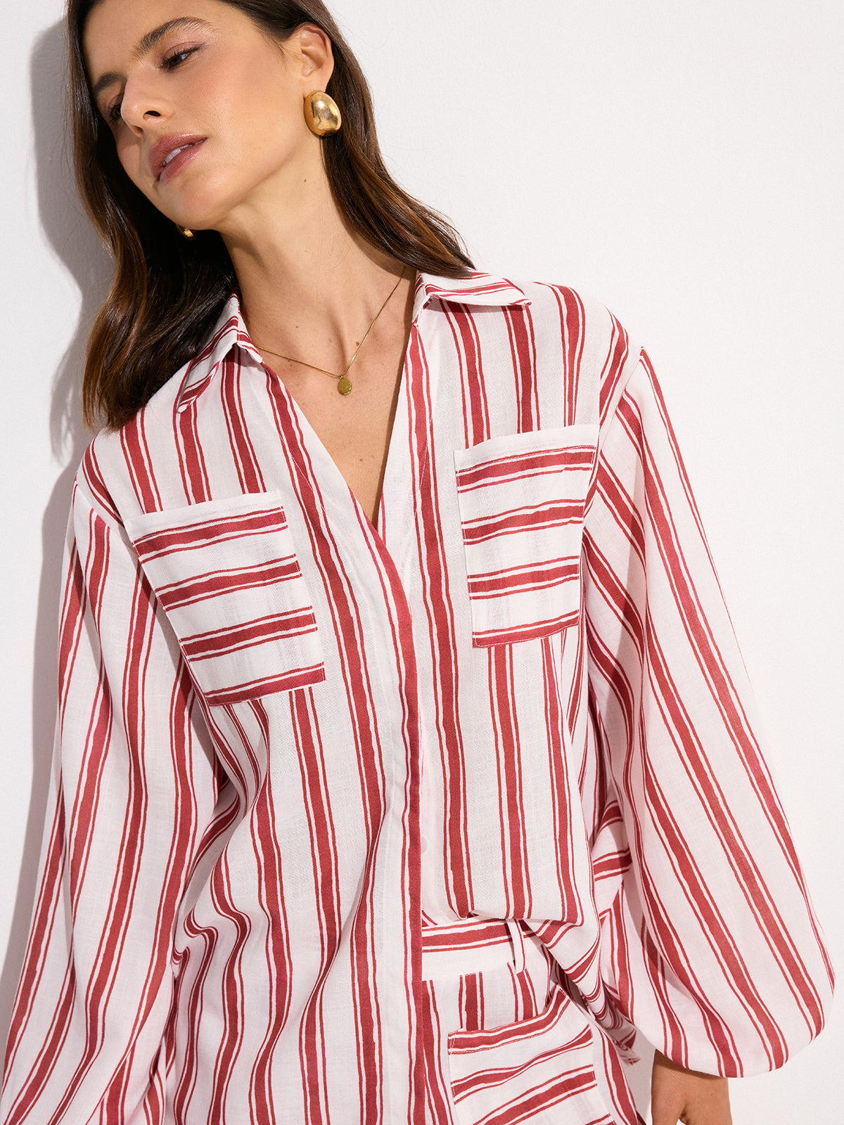 Pocketed Striped Shorts Set-Chicvia