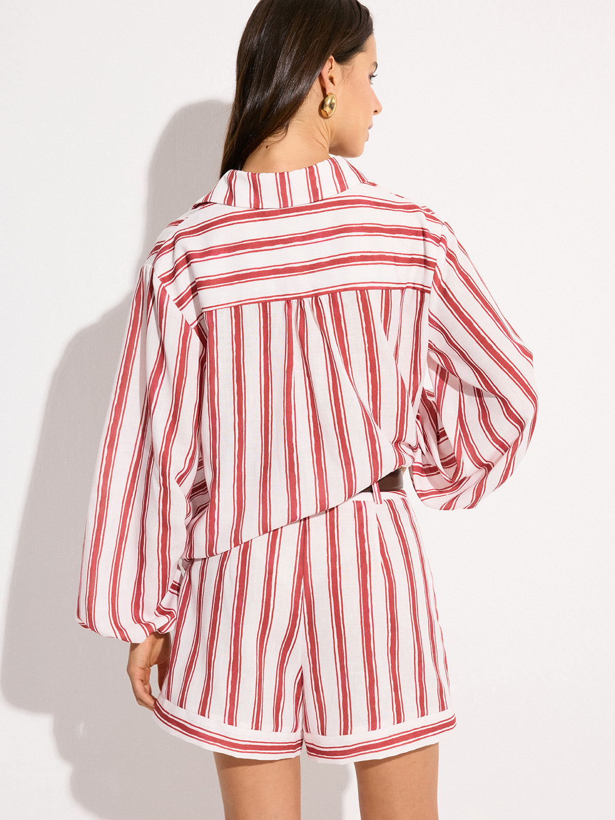Pocketed Striped Shorts Set-Chicvia