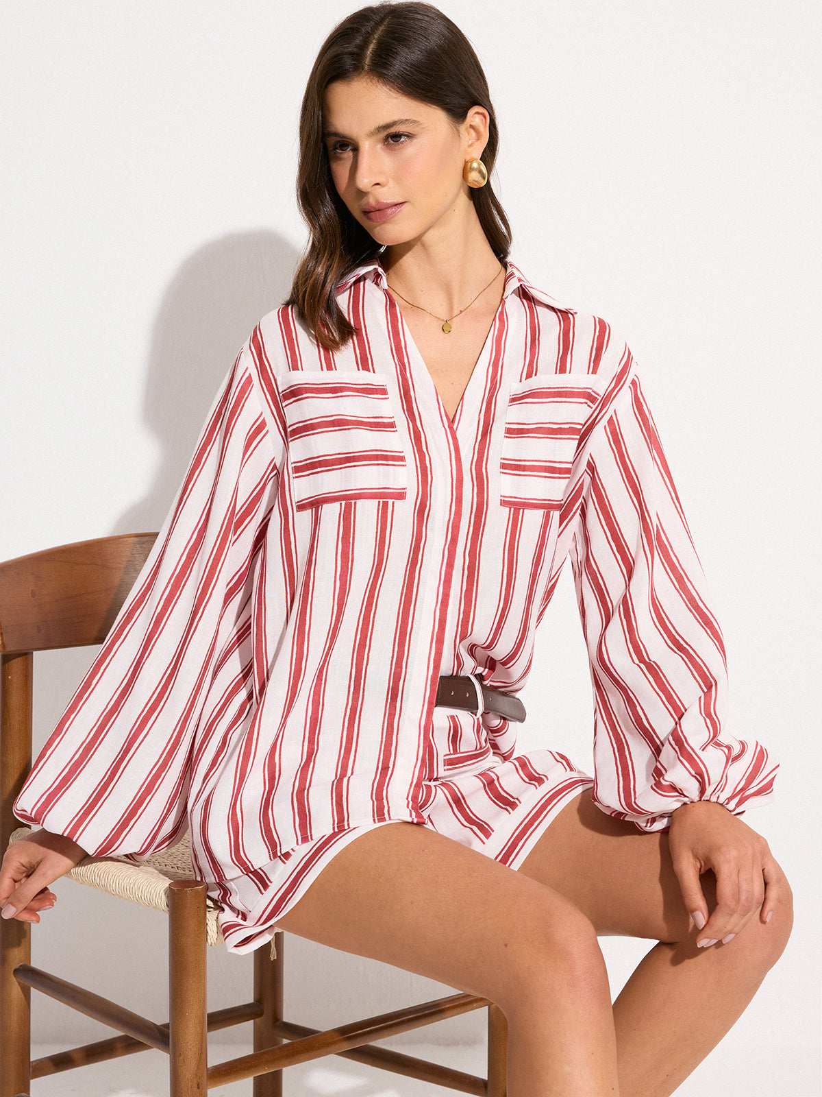 Pocketed Striped Shorts Set-Chicvia