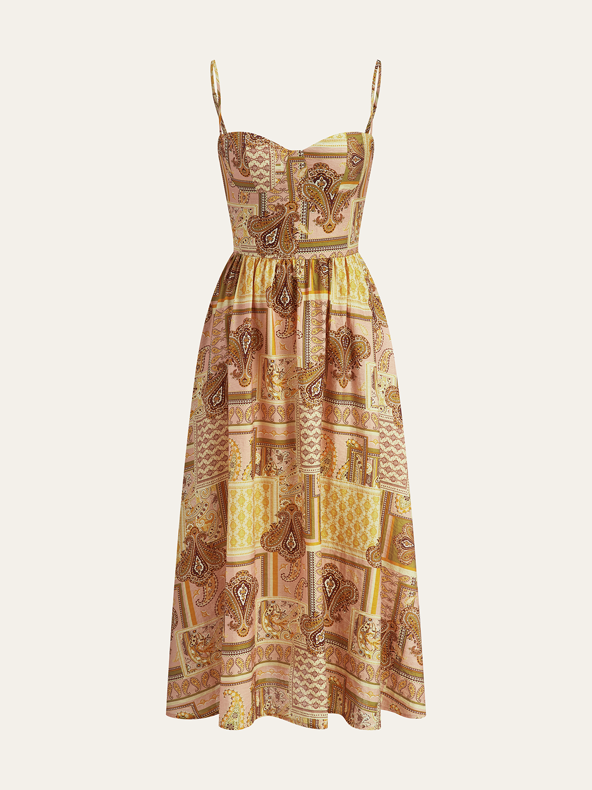 Paisley Print Spaghetti Strap Midi Dress-Chicvia