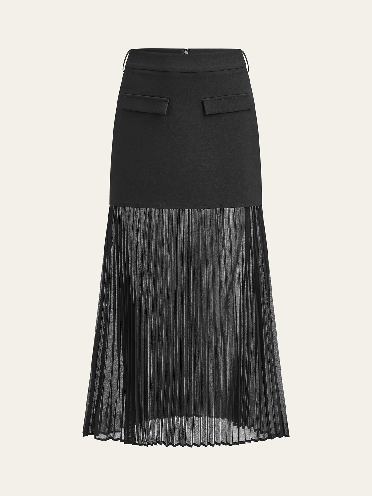 Pleated Mesh Hem Midi Skirt-Chicvia