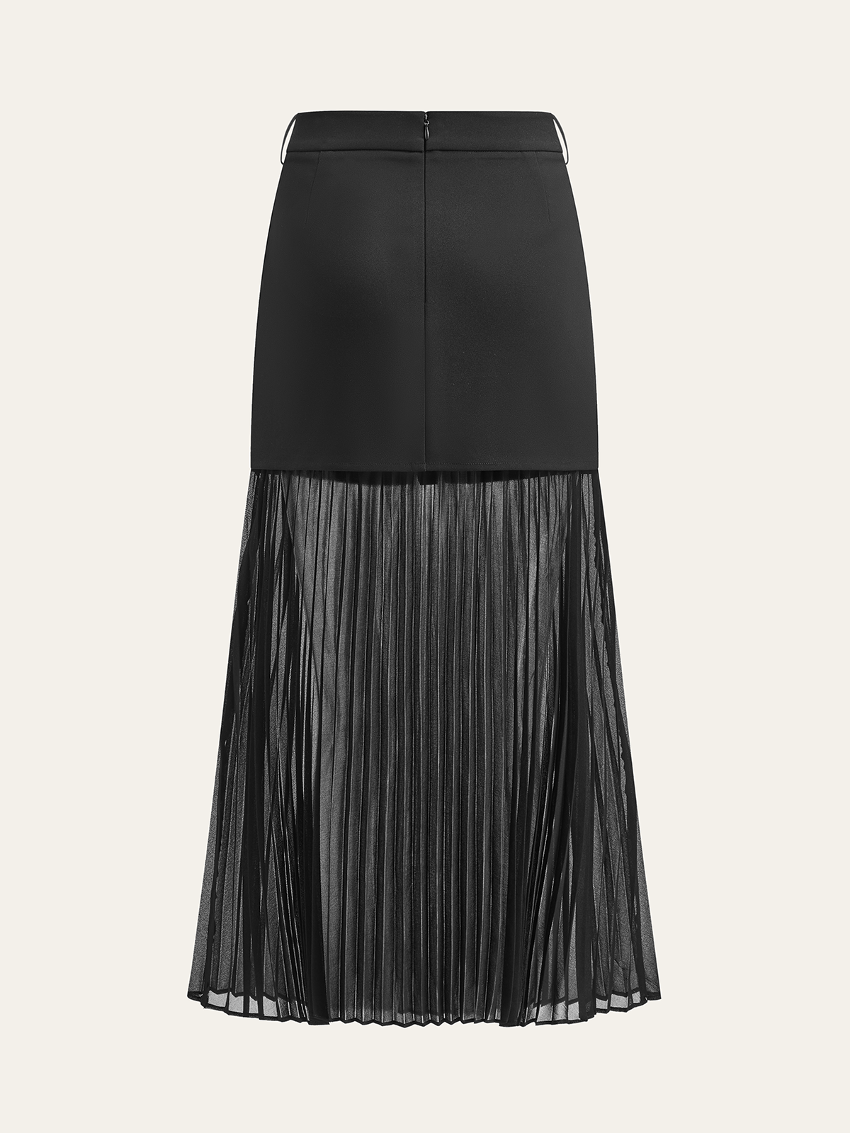 Pleated Mesh Hem Midi Skirt-Chicvia