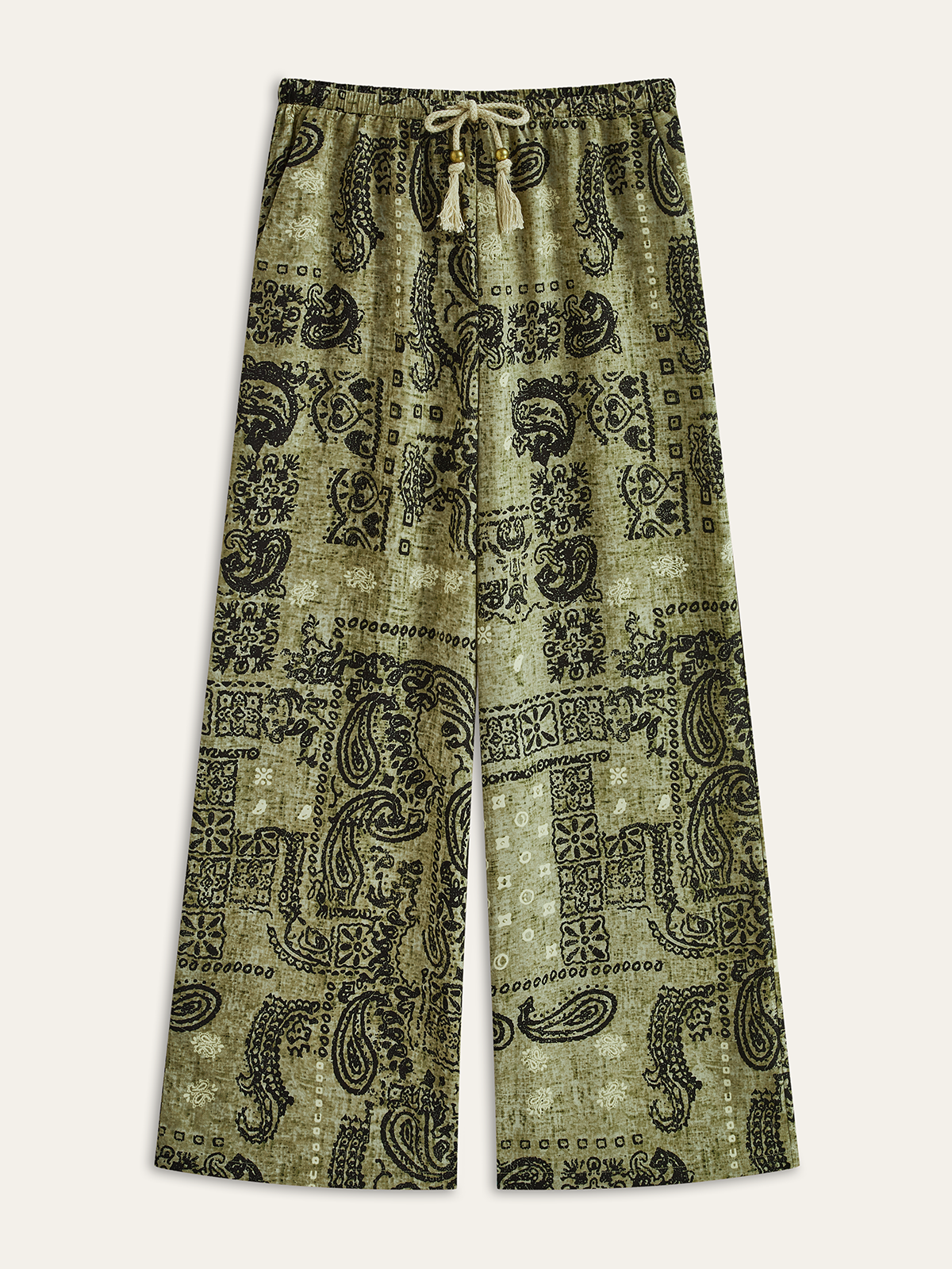 Paisley Print Wide-Leg Pants-Chicvia
