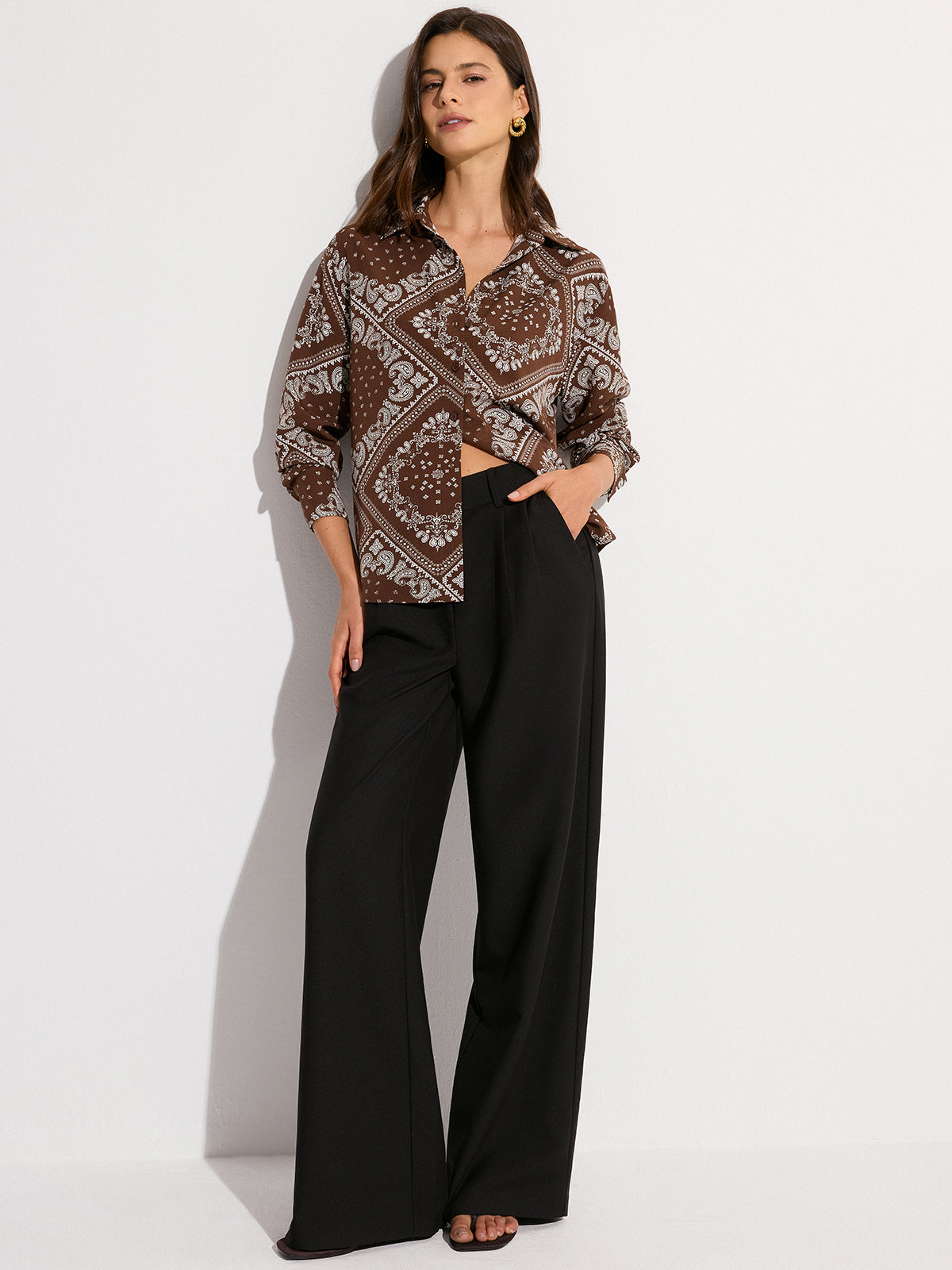 Paisley Print Oversized Shirt-Chicvia