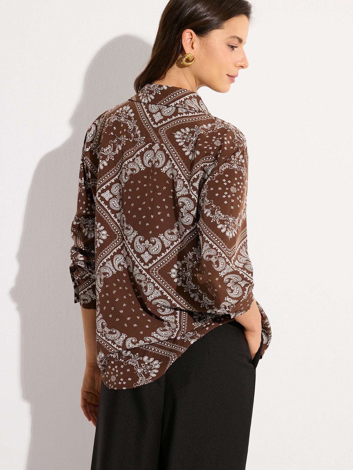 Paisley Print Oversized Shirt-Chicvia