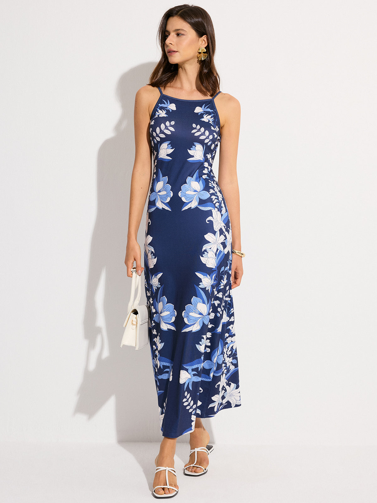 Floral Print Maxi Dress-Chicvia