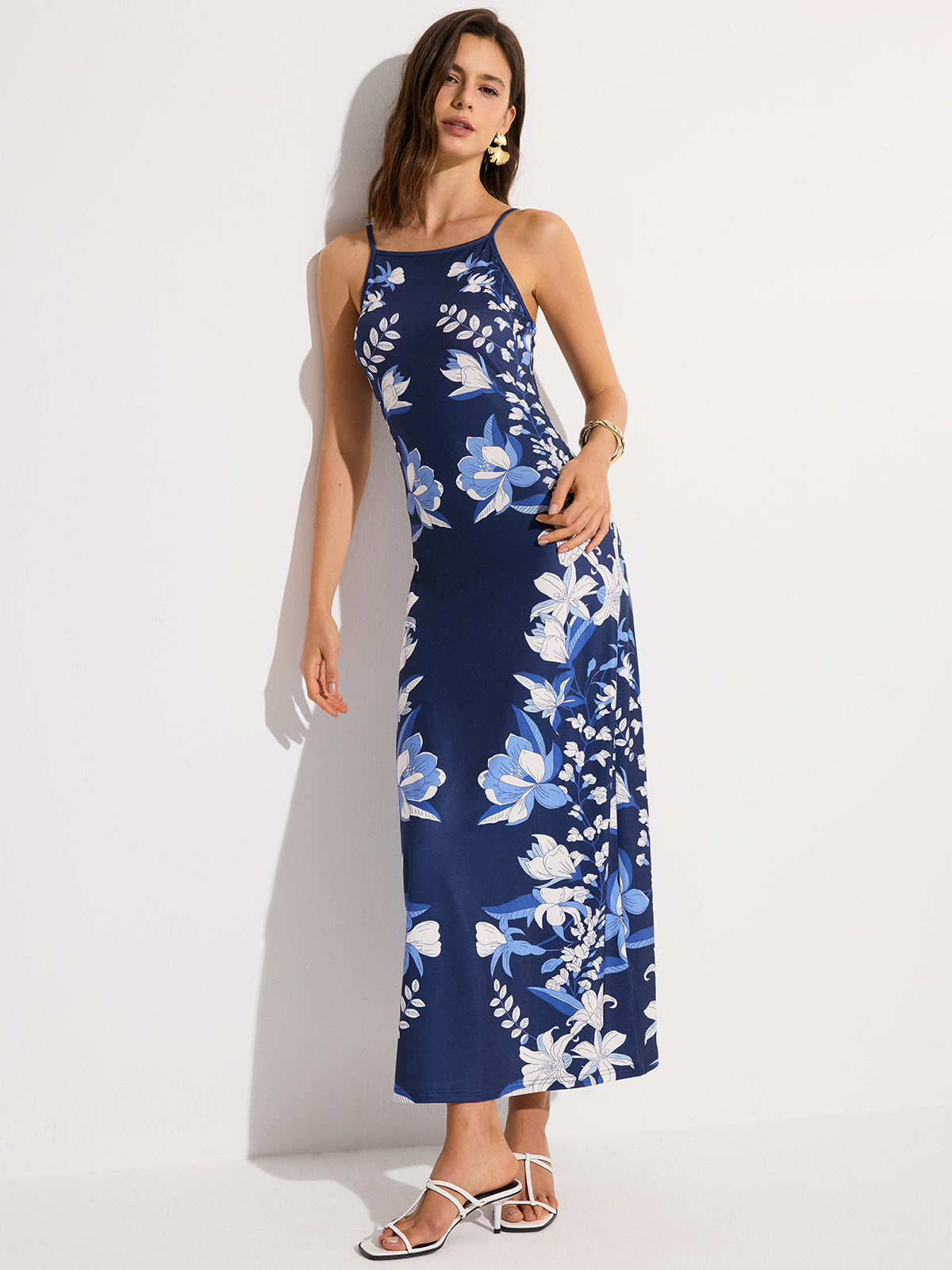 Floral Print Maxi Dress-Chicvia