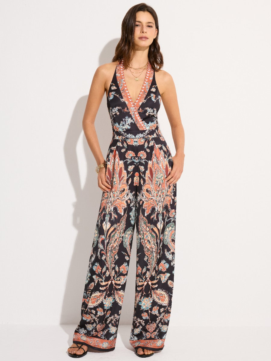 Paisley Print Halter Jumpsuit-Chicvia