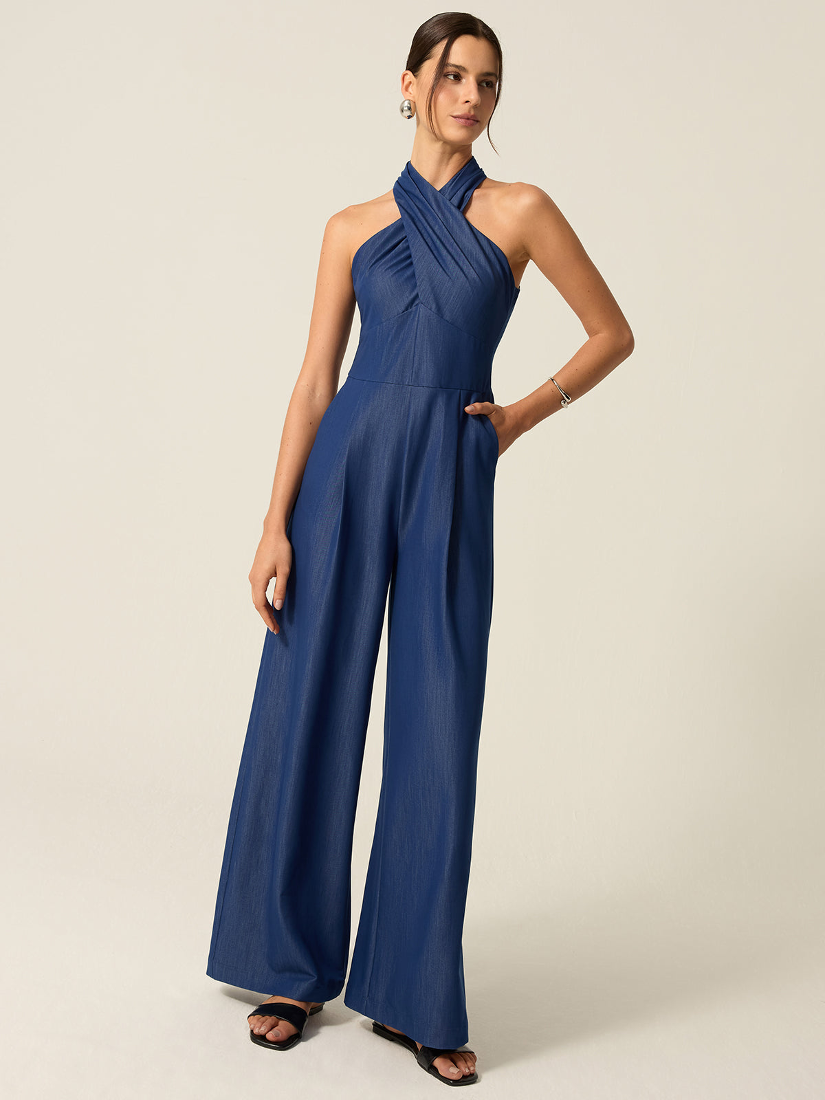 Pocketed Halter Wide-Leg Jumpsuit-Chicvia