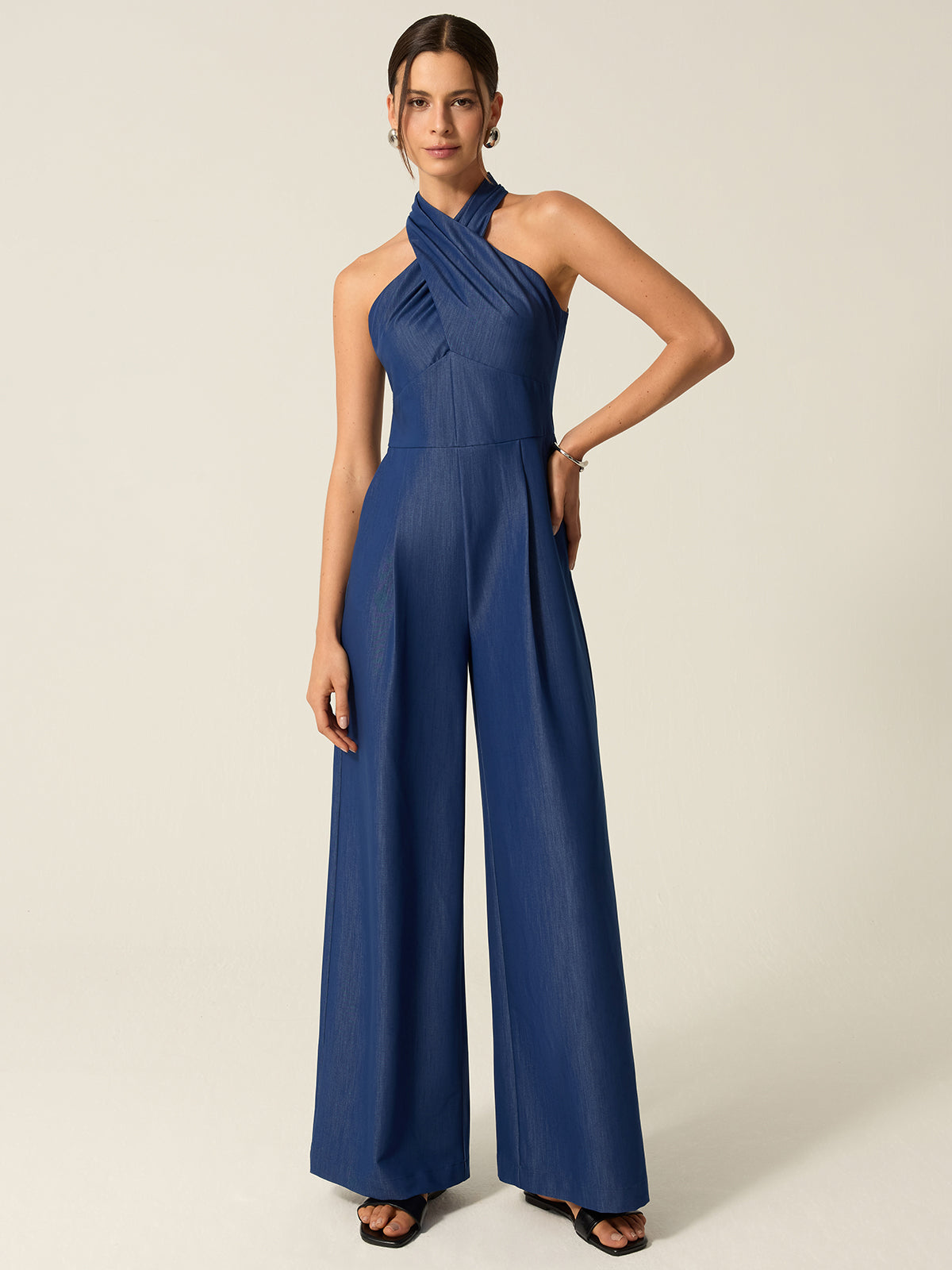 Pocketed Halter Wide-Leg Jumpsuit-Chicvia