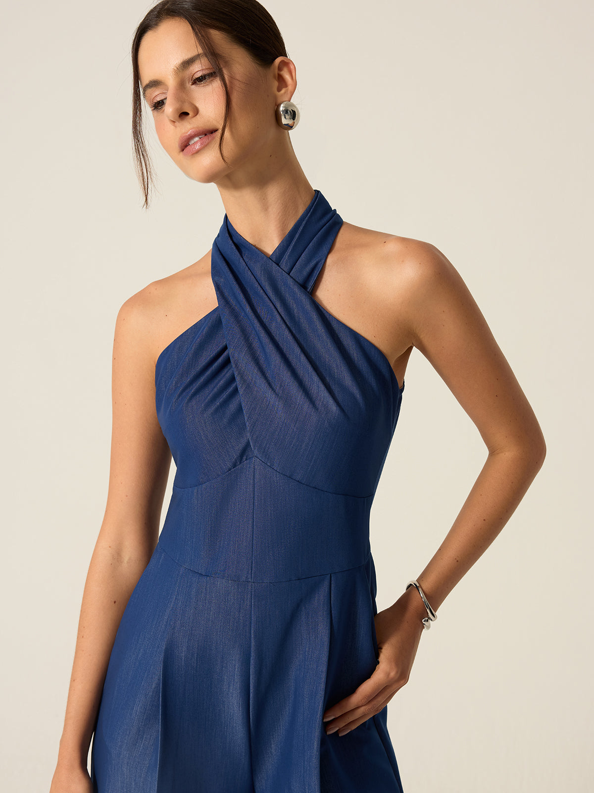 Pocketed Halter Wide-Leg Jumpsuit-Chicvia