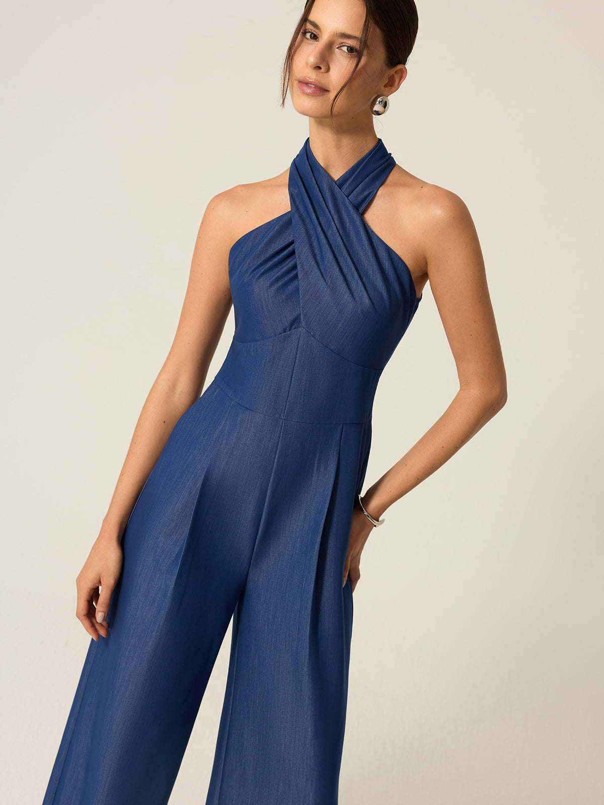 Pocketed Halter Wide-Leg Jumpsuit-Chicvia
