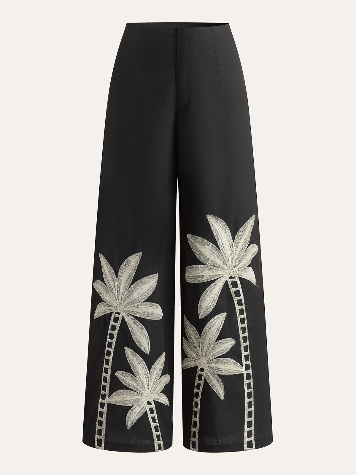 Embroidered High-Waist Wide-Leg Pants-Chicvia
