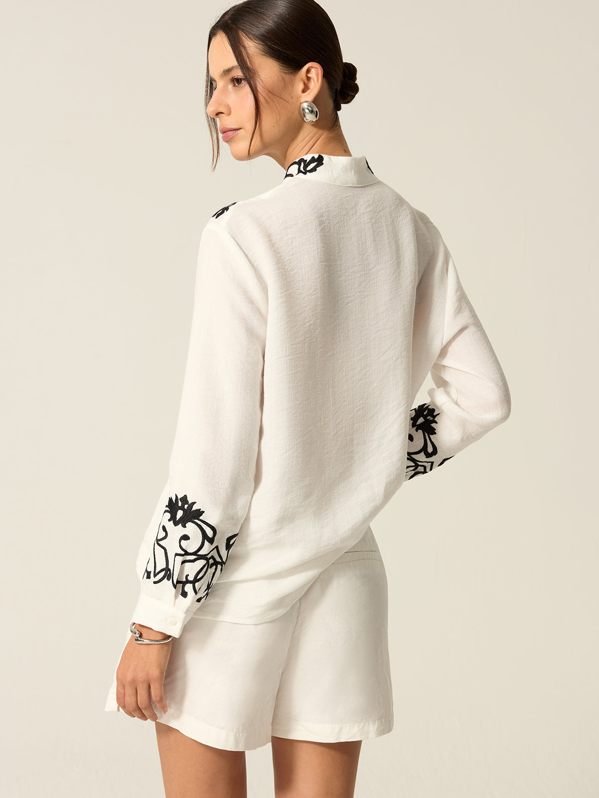 Embroidered Cotton & Linen Blouse-Chicvia