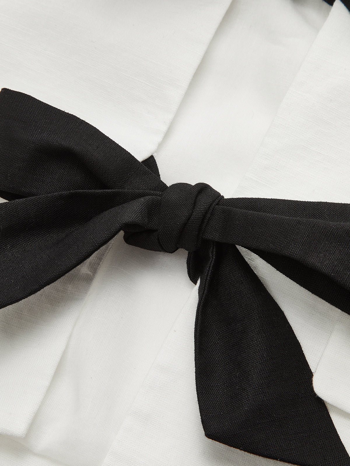 Cotton & Linen Cropped Blazer with Bow-Chicvia