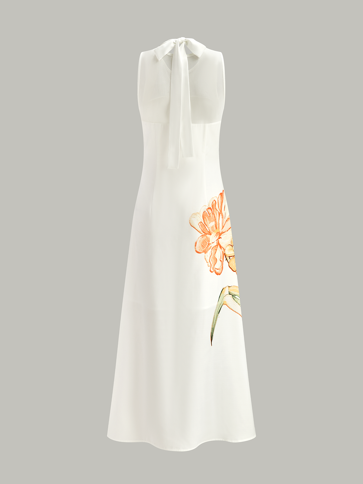 Floral Print Halter Neck Maxi Dress-Chicvia