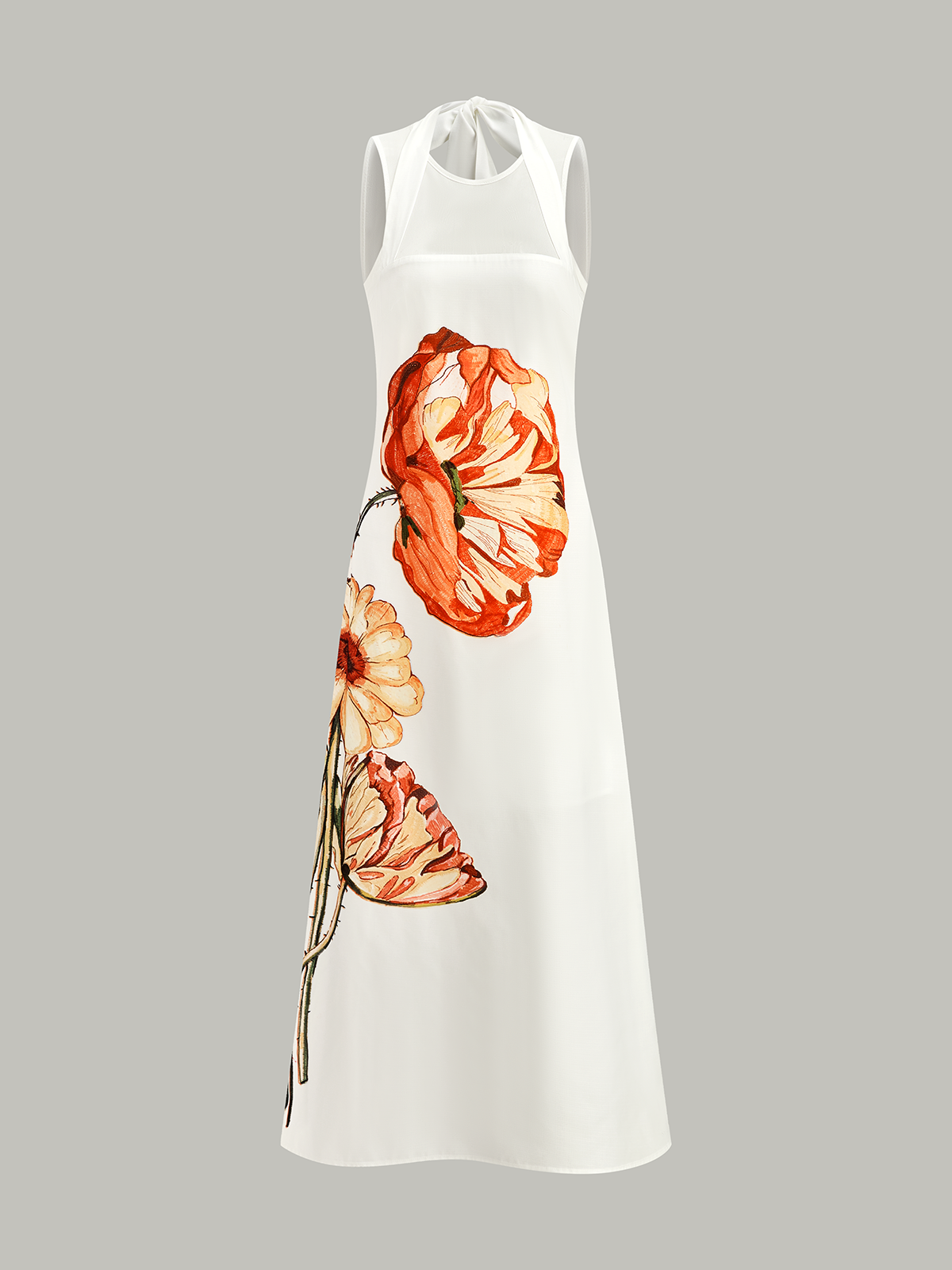 Floral Print Halter Neck Maxi Dress-Chicvia