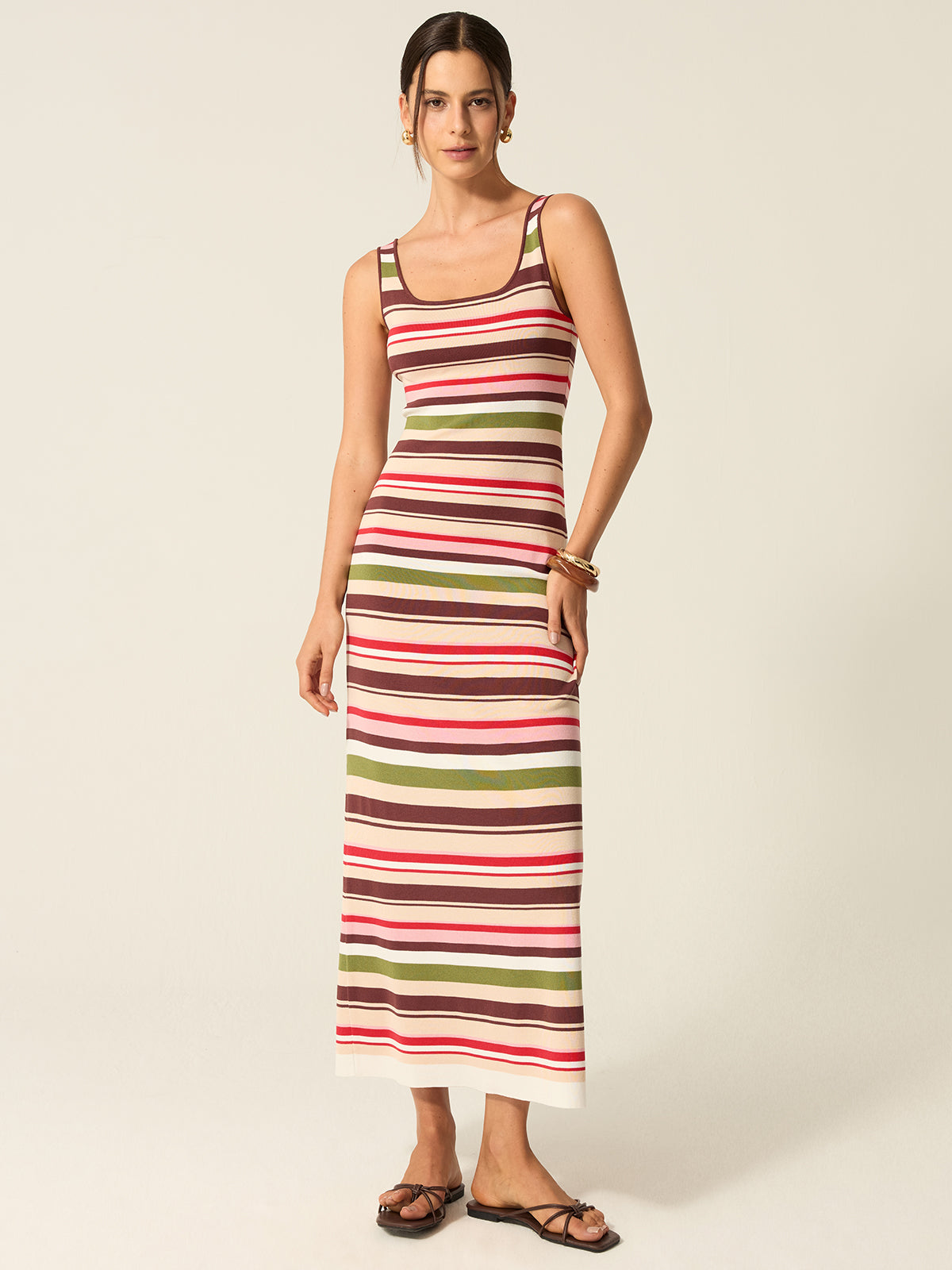 Color-Block Striped Maxi Dress-Chicvia
