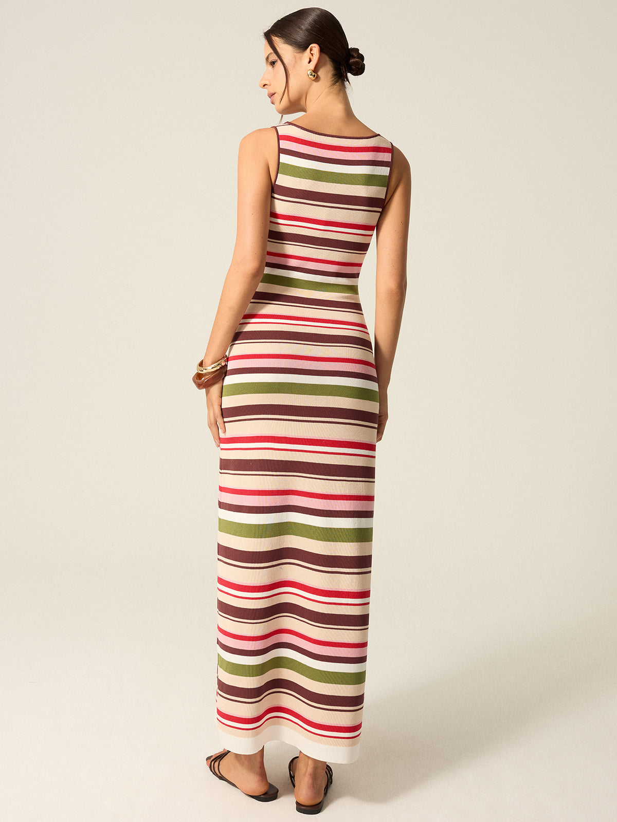 Color-Block Striped Maxi Dress-Chicvia