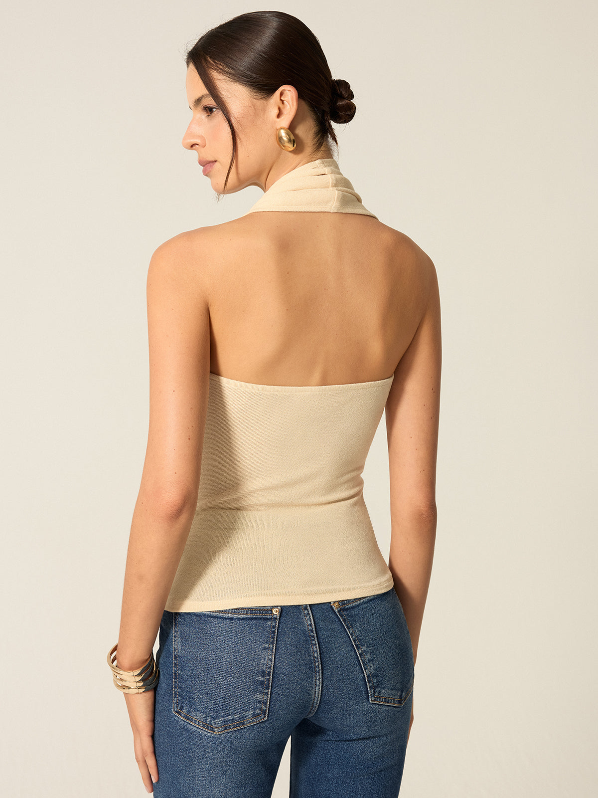 Halter Backless Top with Draped Scarf Detail-Chicvia