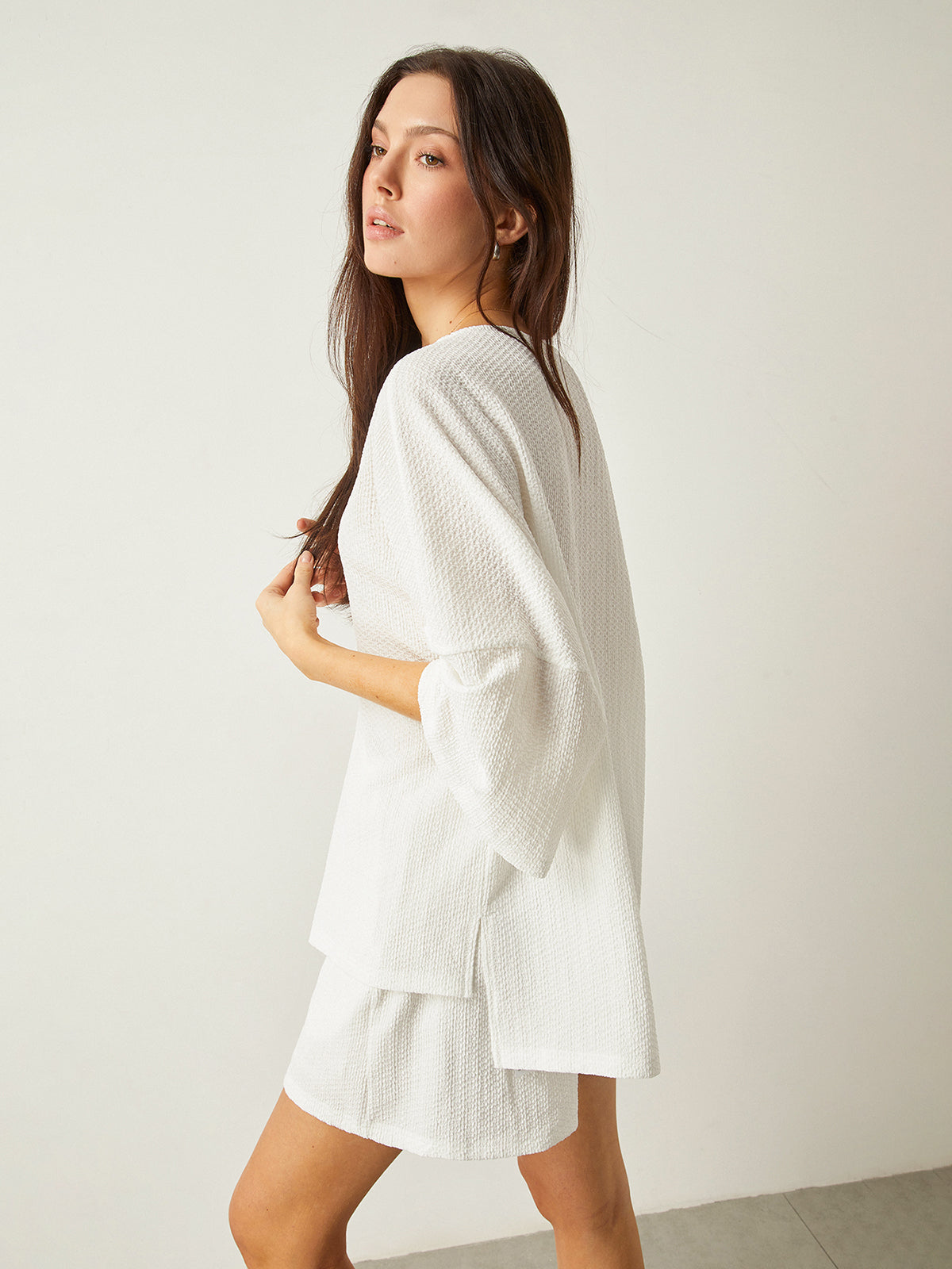 Button-Front Loose-Fit Shorts Set-Chicvia