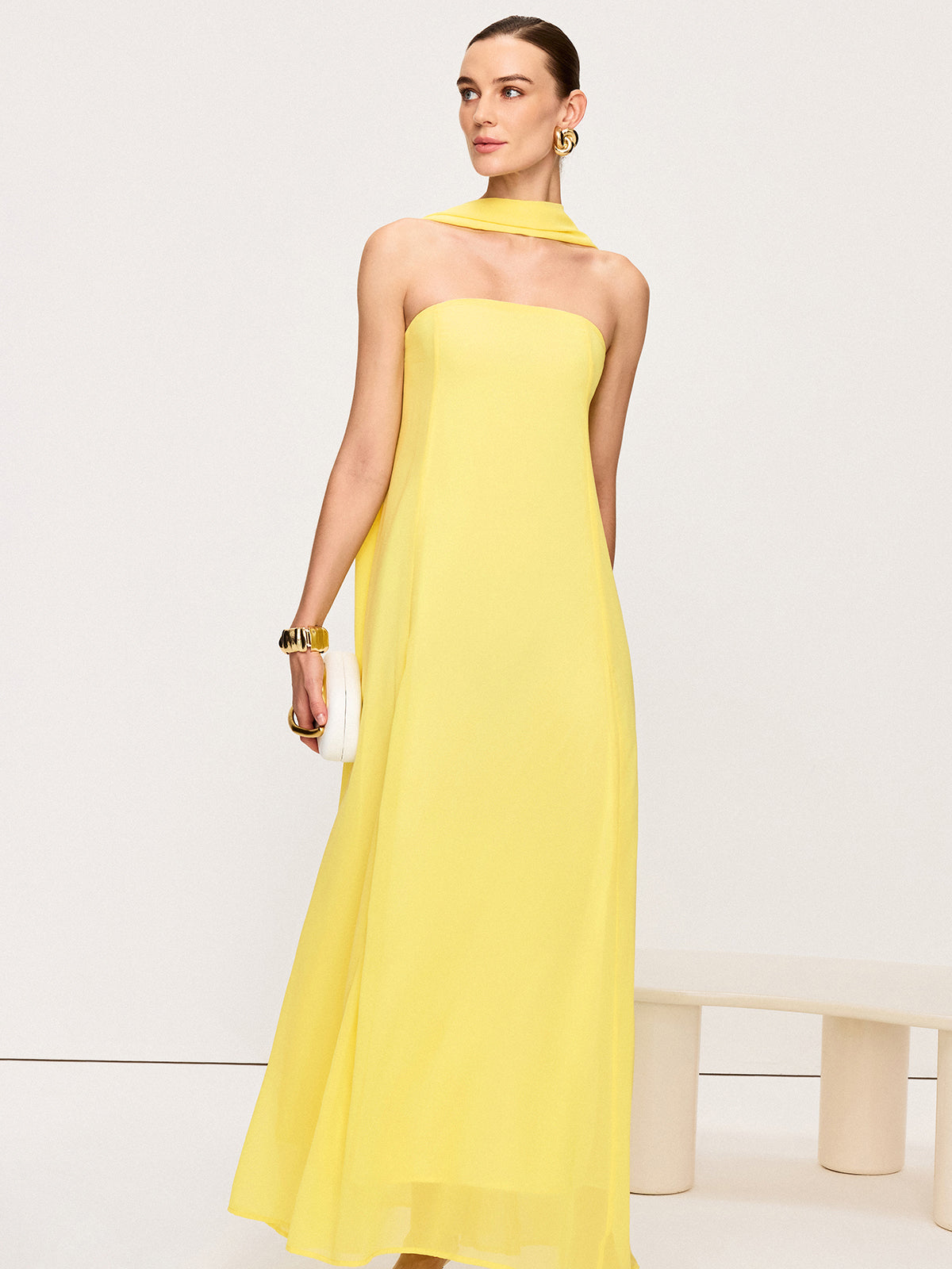 Halter Neck Chiffon Maxi Dress-Chicvia