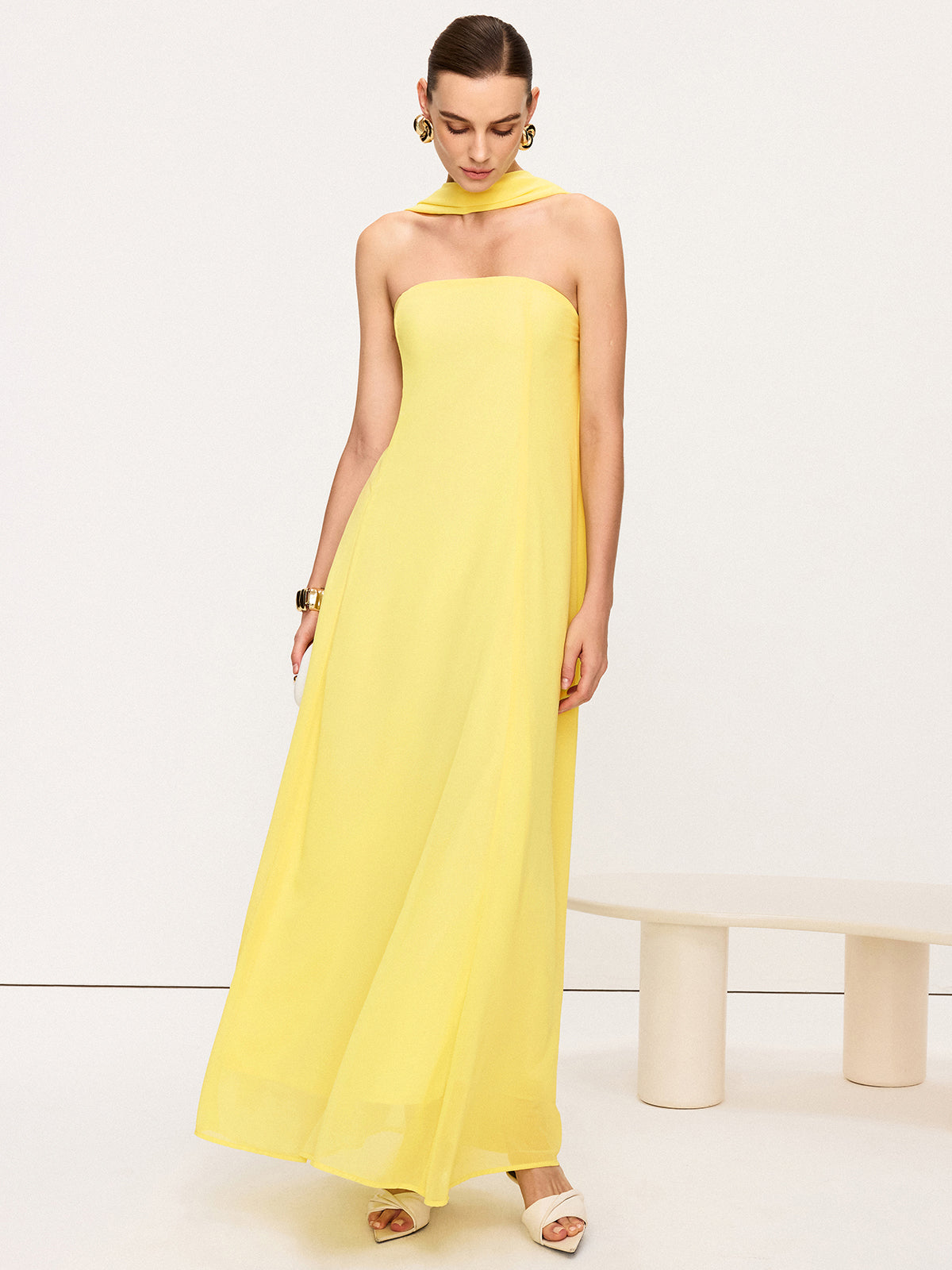 Halter Neck Chiffon Maxi Dress-Chicvia