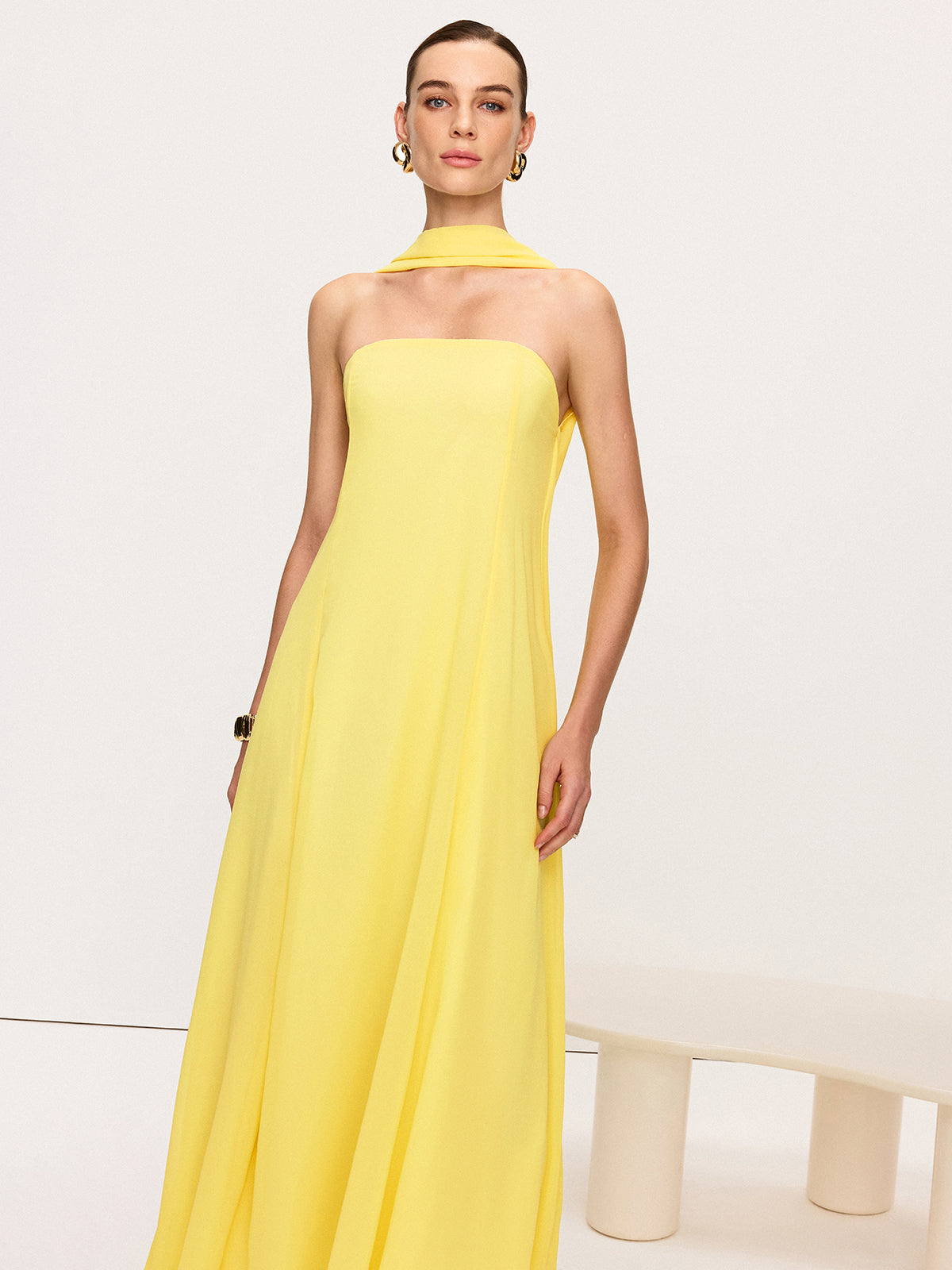 Halter Neck Chiffon Maxi Dress-Chicvia