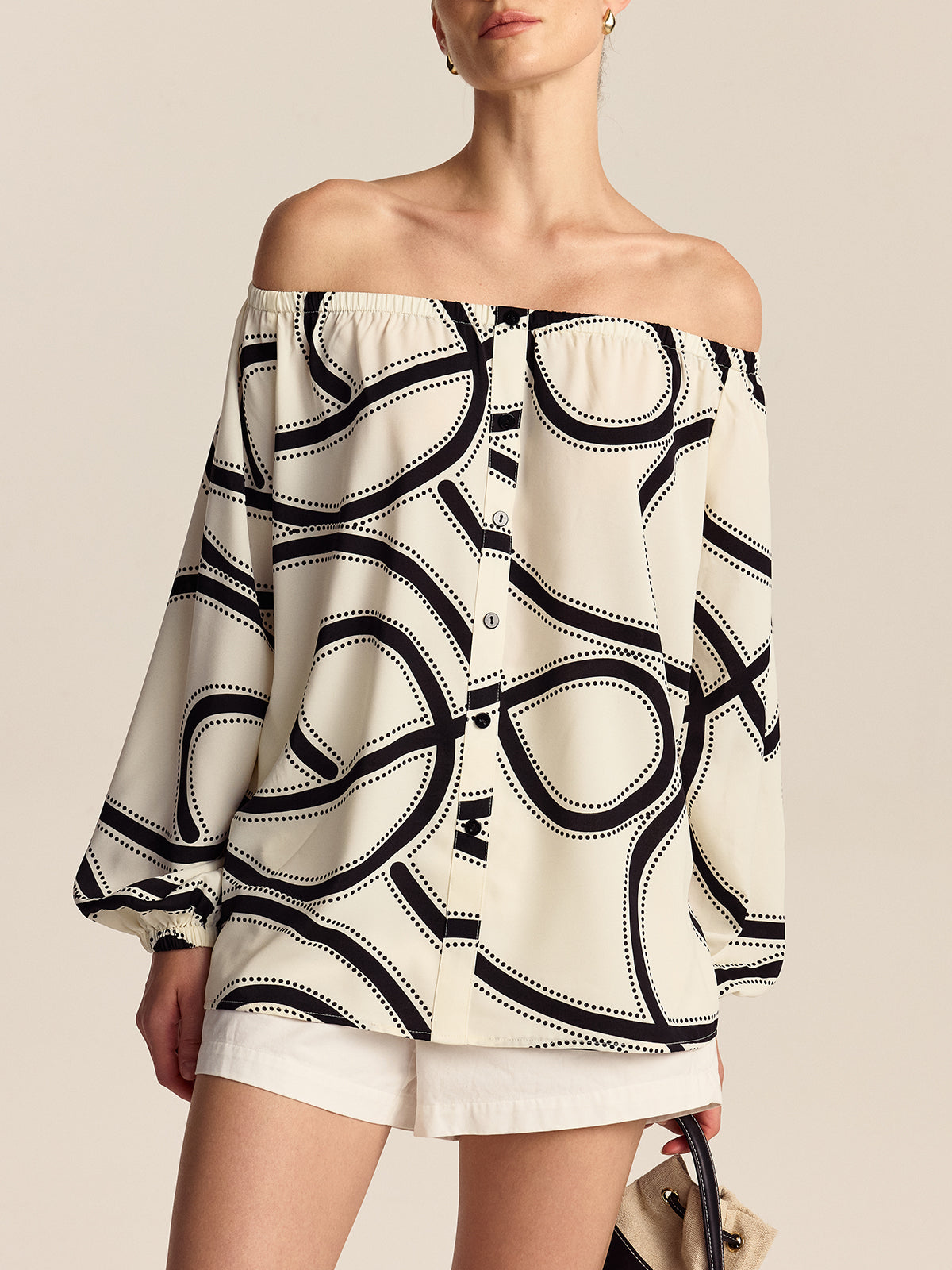 Patterned Off-Shoulder Blouse-Chicvia