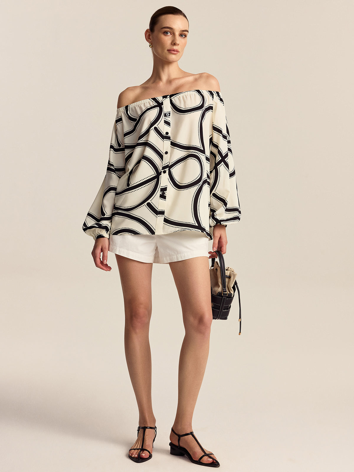 Patterned Off-Shoulder Blouse-Chicvia