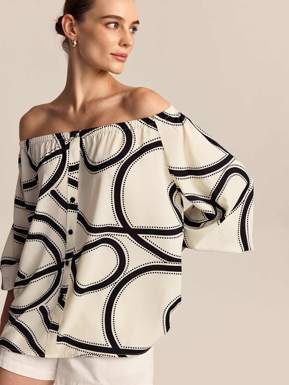 Patterned Off-Shoulder Blouse-Chicvia