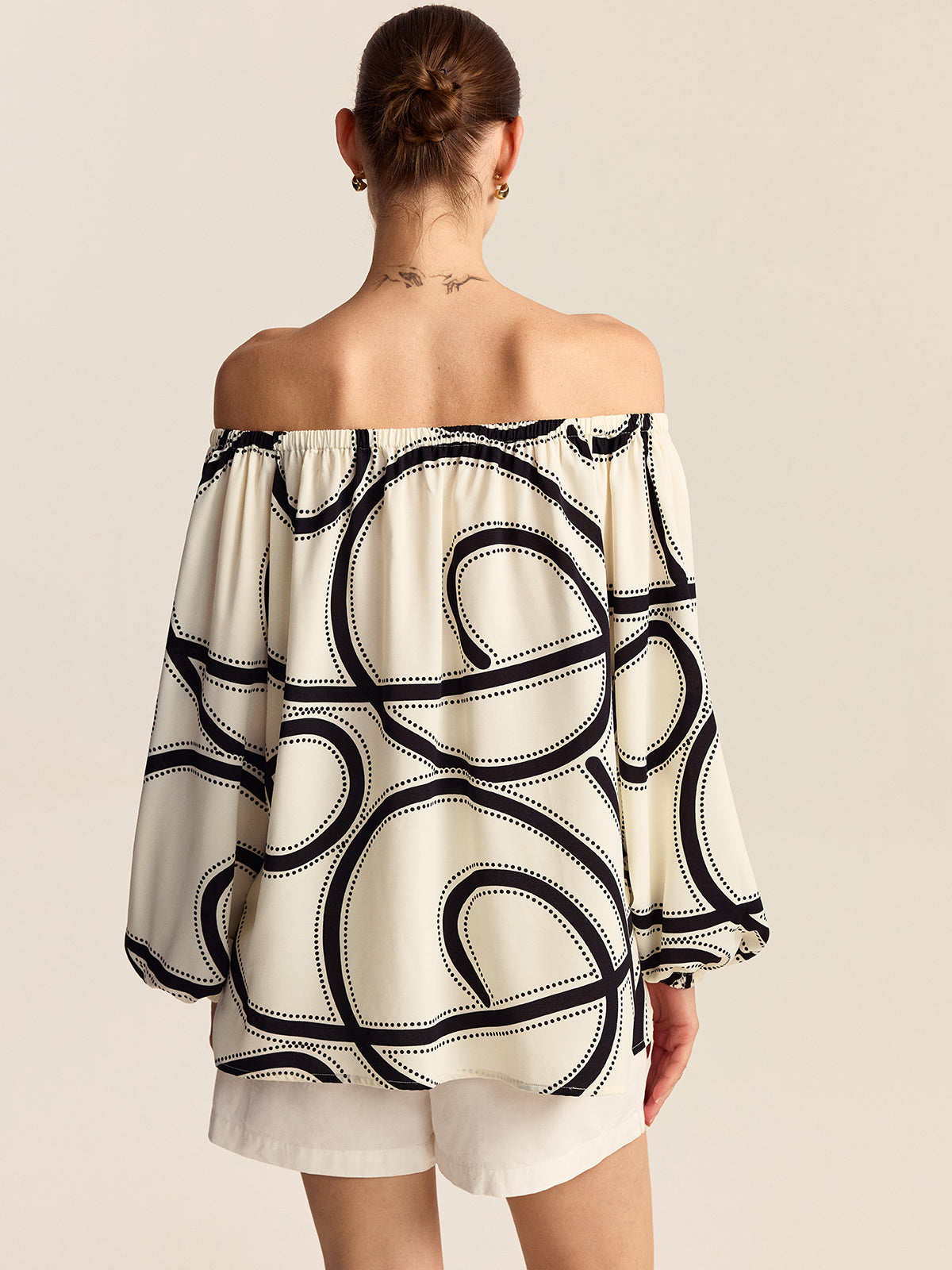 Patterned Off-Shoulder Blouse-Chicvia