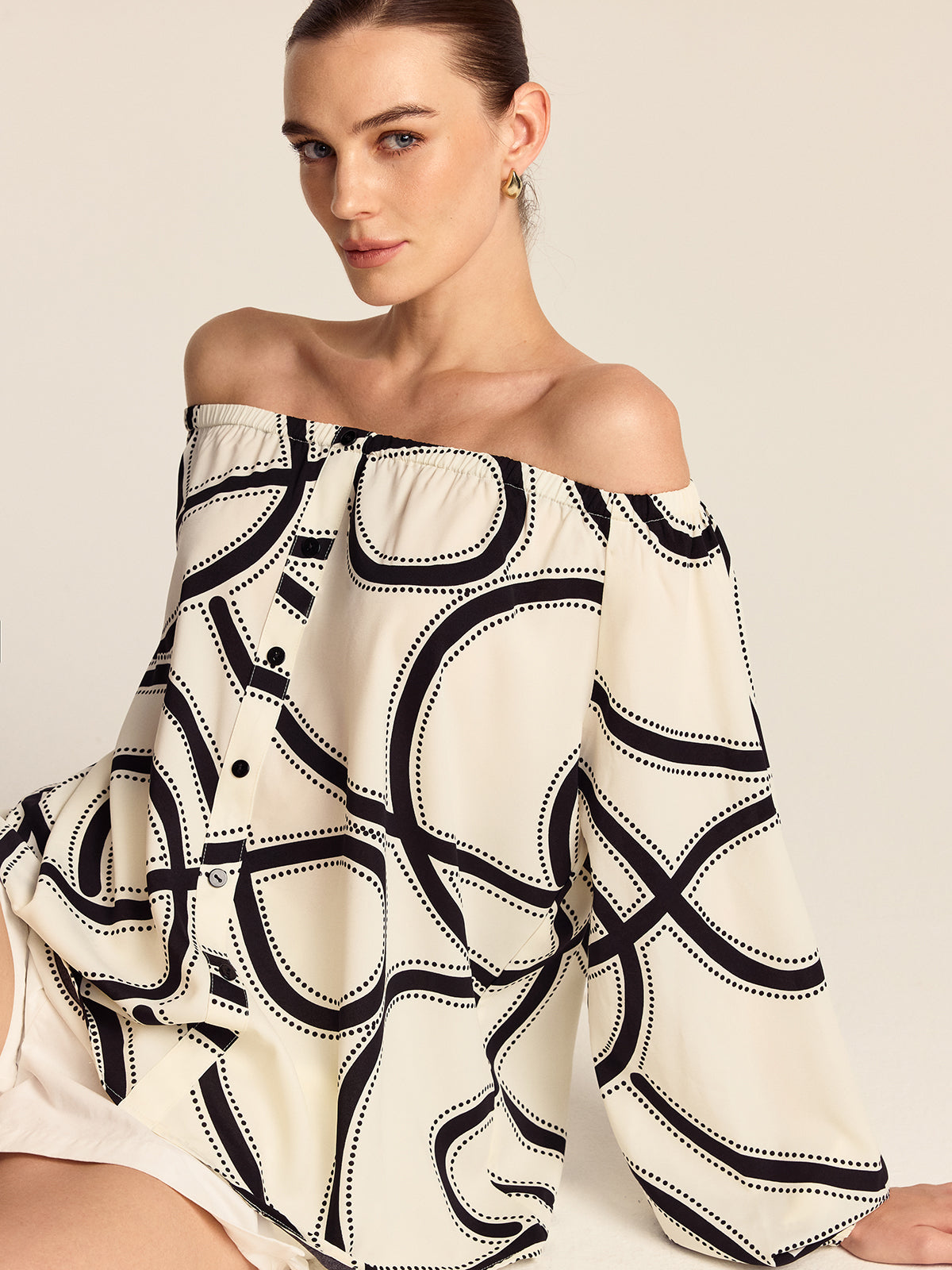 Patterned Off-Shoulder Blouse-Chicvia