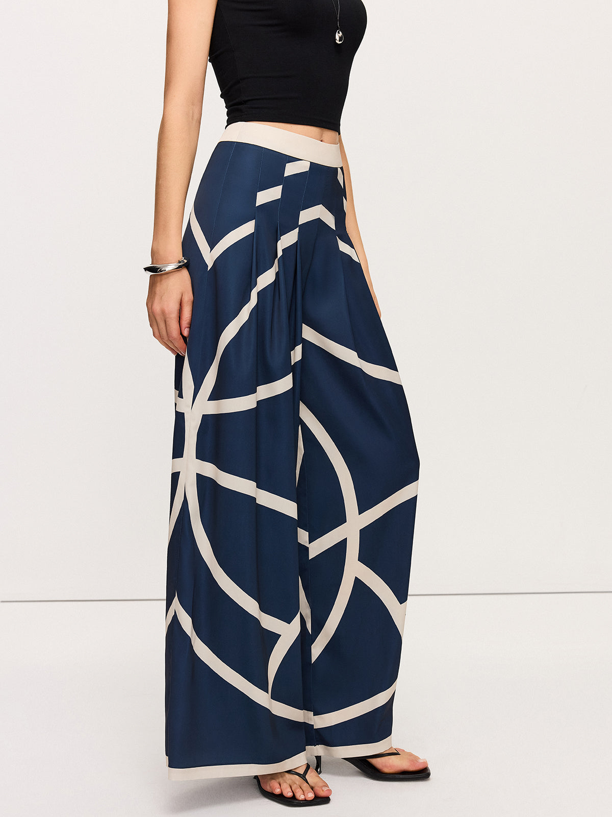 High-Waisted Wide-Leg Striped Pants-Chicvia