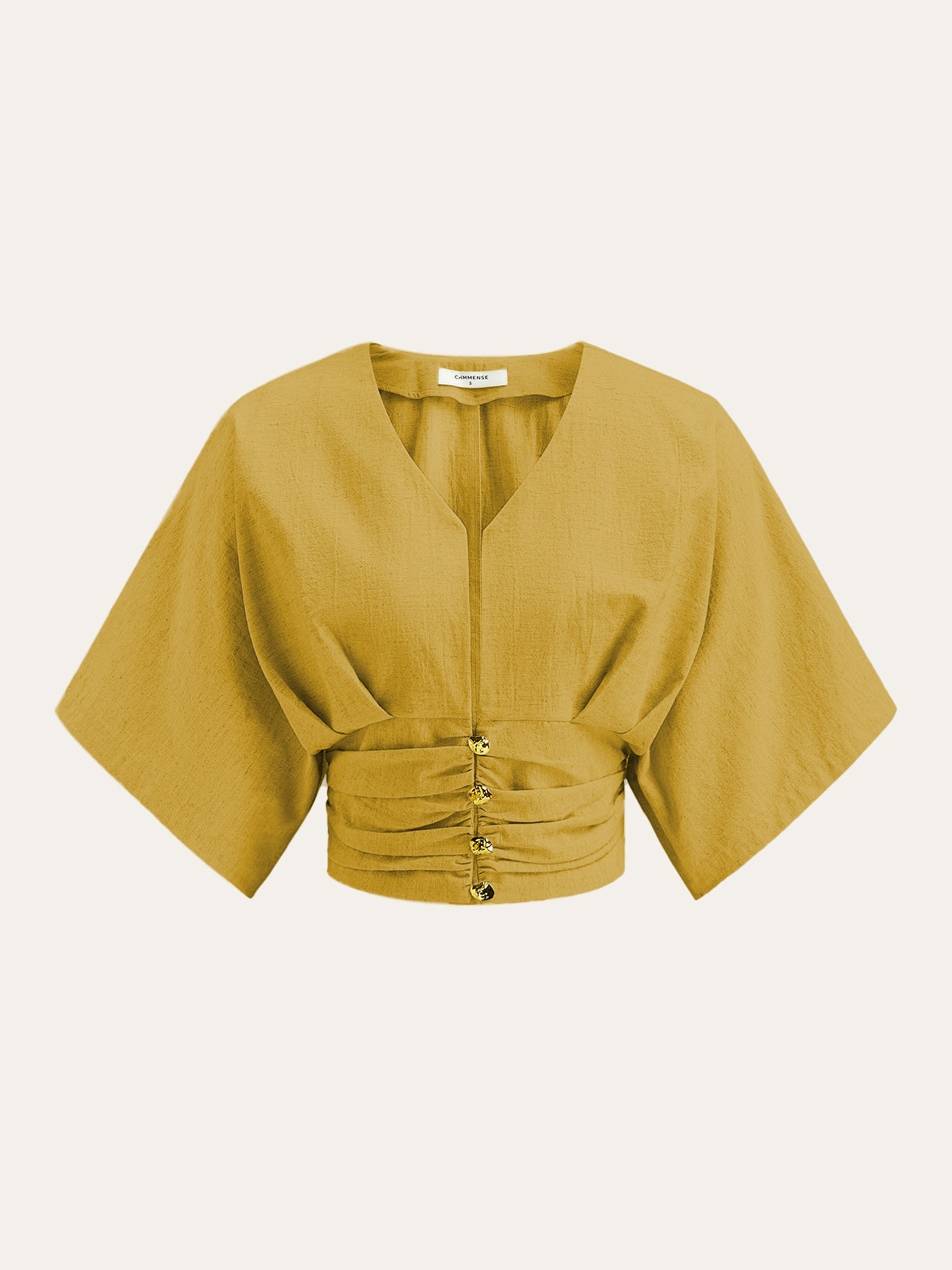 Cotton & Linen Kimono Sleeve Button Top-Chicvia