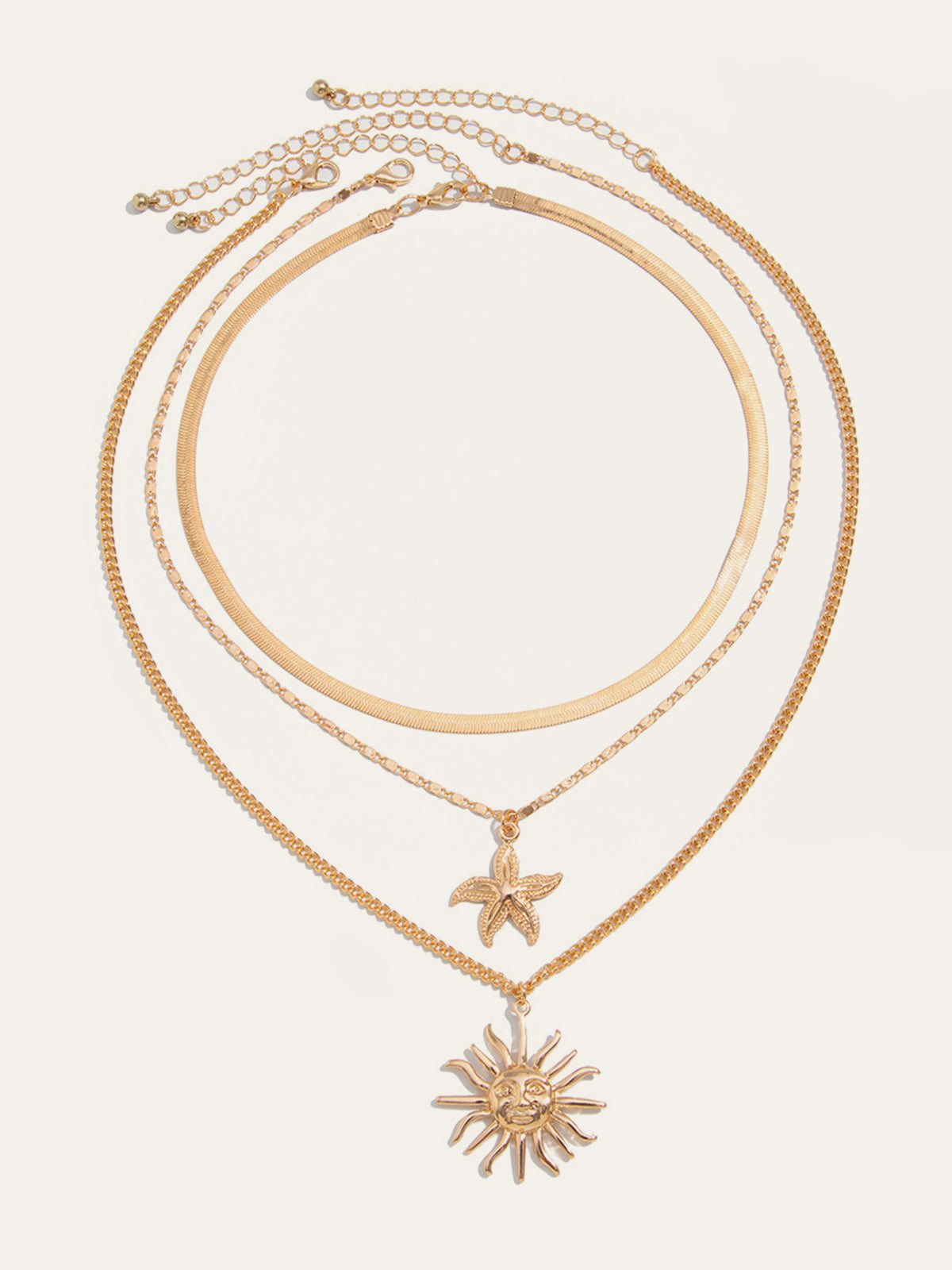 Multi-Layered Gold Sun And Starfish Necklace Set-Chicvia